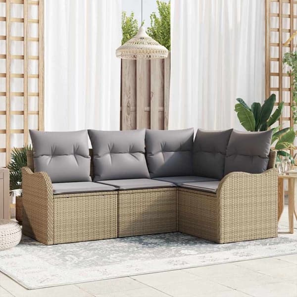 vidaXL Trädgårdsoffset 4 st Beige konstrotting Beige