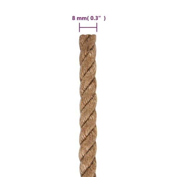 vidaXL Juterep 50 m lång 8 mm tjock Brun