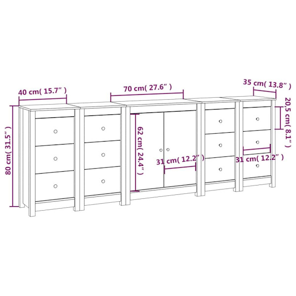 vidaXL Skänk svart 230x35x80 cm massiv furu Svart