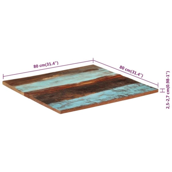 vidaXL Fyrkantig bordsskiva 80x80 cm 25-27 mm massivt återvunnet trä multifärg