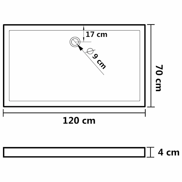 vidaXL Duschkar rektangulärt ABS svart 70x120 cm Svart