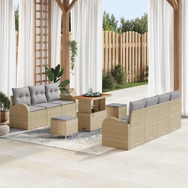 vidaXL Trädgårdsoffset 10 st Beige konstrotting Beige