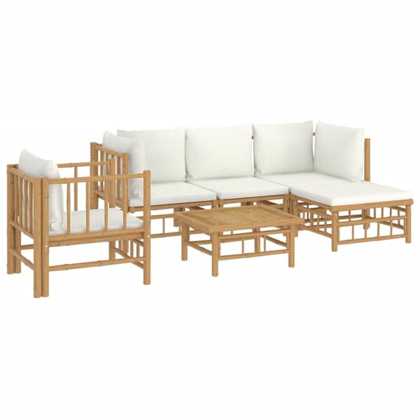 vidaXL Loungegrupp 6 delar gräddvita dynor bambu Brun