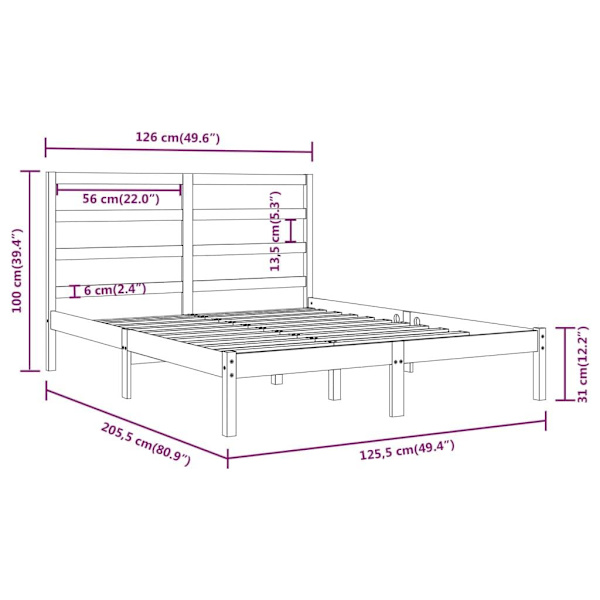vidaXL Sängram vit massiv furu 120x200 cm enkelsäng Vit