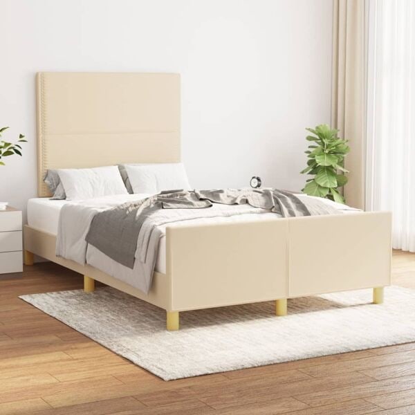 vidaXL Sängram utan madrass gräddvit 120x200 cm tyg Kräm