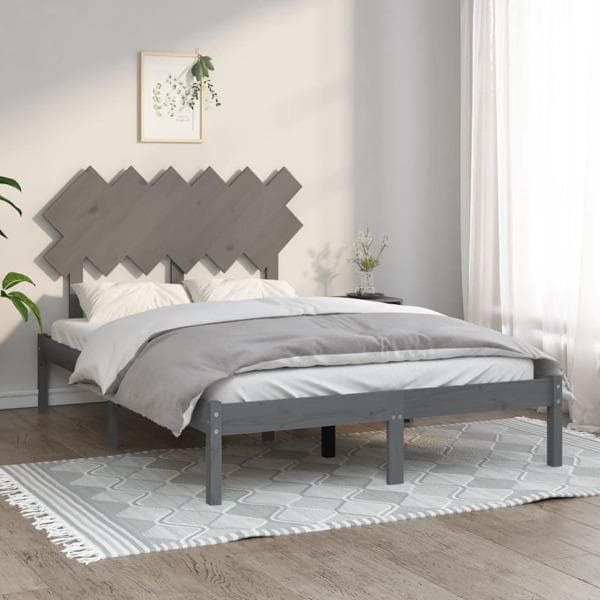 vidaXL Sängram massiv furu 135x190 cm grå Grå