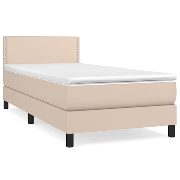 vidaXL Ramsäng med bäddmadrass cappuccino 90x190 cm konstläder Brun