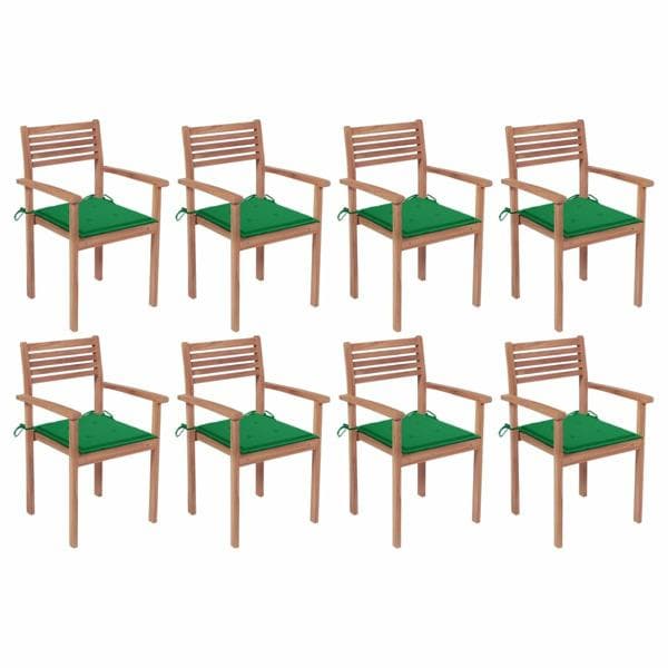 vidaXL Stapelbara trädgårdsstolar med dynor 8 st massiv teak Grön