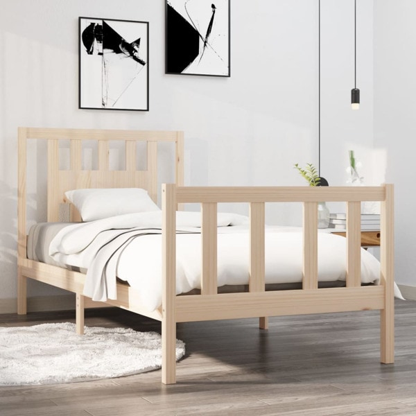 vidaXL Sängram massivt trä 75x190 cm Brun