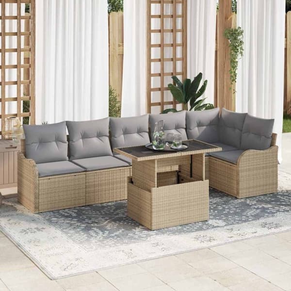 vidaXL Soffset 7 st Beige Poly rattan Beige