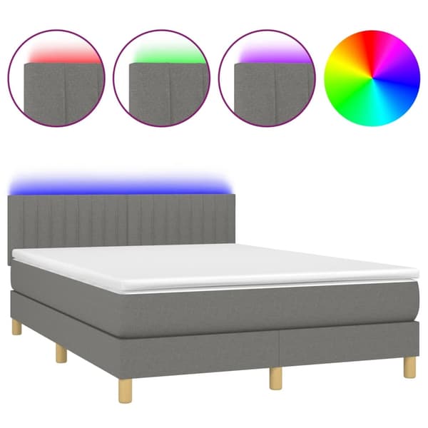 vidaXL Ramsäng med madrass & LED mörkgrå 140x190 cm tyg Grå