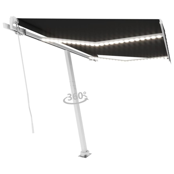 vidaXL Markis manuellt infällbar med LED 300x250 cm antracit Antracit