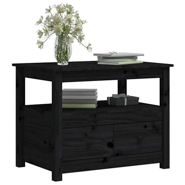 vidaXL Soffbord svart 71x49x55 cm massiv furu Svart