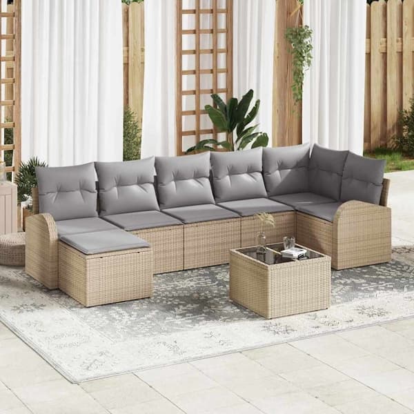 vidaXL Trädgårdsoffset 8 st Beige [Syntetisk]: Poly Rattan Beige