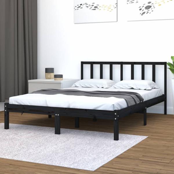 vidaXL Sängram svart massiv furu 150x200 cm Svart