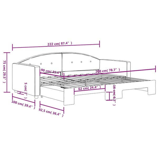 vidaXL Dagbädd utdragbar rosa 90x200 cm sammet Rosa