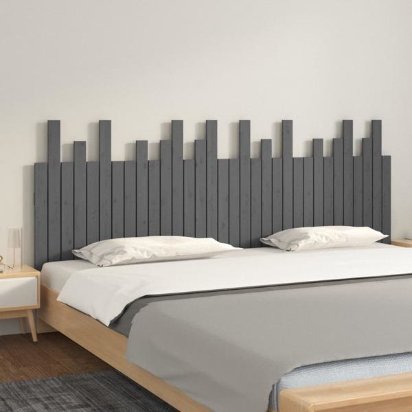 vidaXL Väggmonterad huvudgavel grå 204x3x80 cm massiv furu Grå