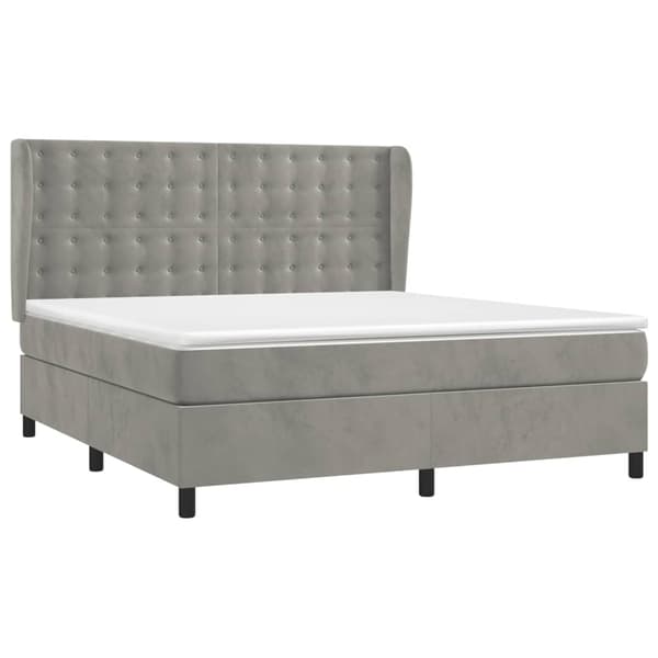 vidaXL Ramsäng med madrass ljusgrå 180x200 cm sammet Grå