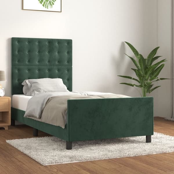 vidaXL Sängram utan madrass mörkgrön 100x200 cm sammet Grön