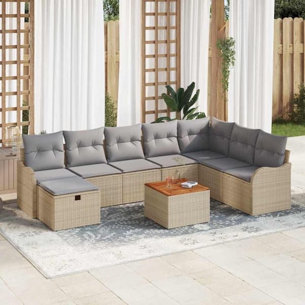 vidaXL Trädgårdsoffset 9 st Beige Poly rattan Beige