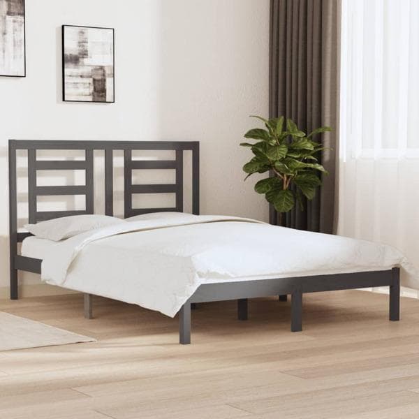 vidaXL Sängram grå massiv furu 140x190 cm Grå