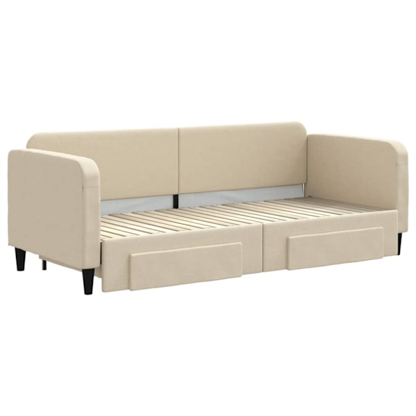 vidaXL Dagbädd utdragbar med lådor gräddvit 80x200 cm tyg Kräm