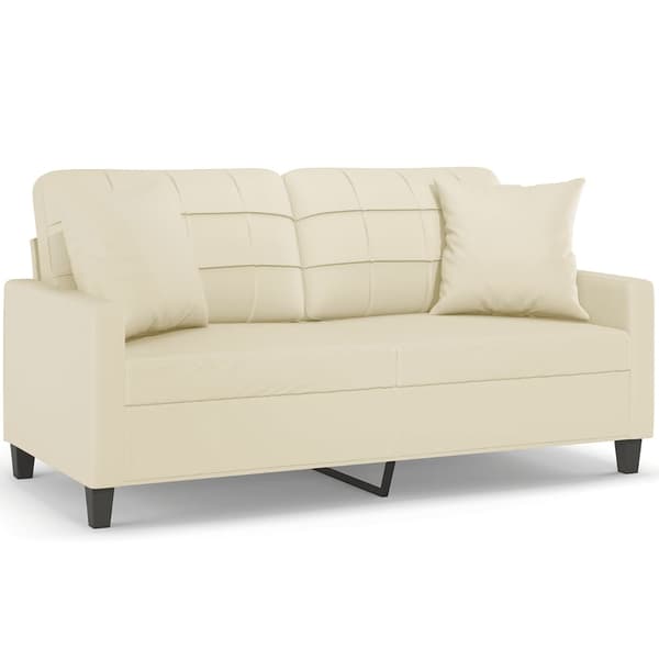 vidaXL 2-sits soffa med prydnadskuddar gräddvit 140 cm konstläder Kräm
