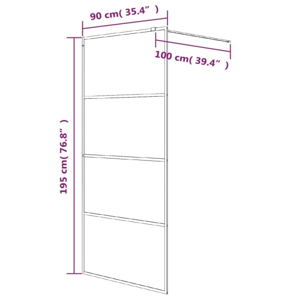 vidaXL Duschvägg svart 90x195 cm halvfrostat ESG-glas Svart