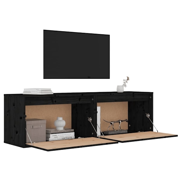 vidaXL Väggskåp 2 st svart 60x30x35 cm massiv furu Svart