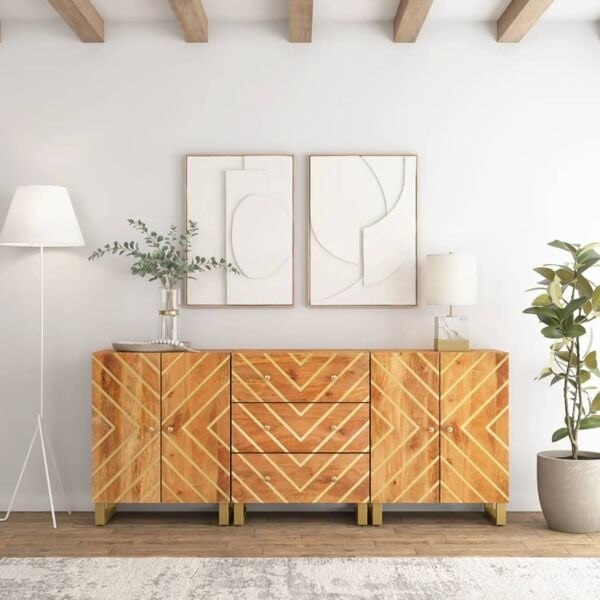 vidaXL Skänkar 3 st brun och svart 60x33,5x75 cm massivt mangoträ Brun