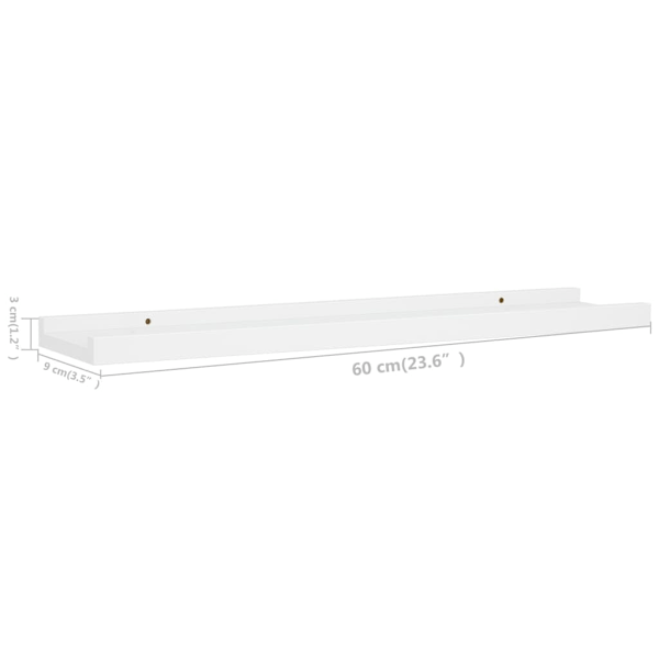 vidaXL Tavellist 2 st vit 60x9x3 cm MDF Vit