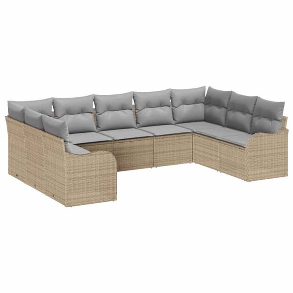 vidaXL Trädgårdsoffset 9 st Beige konstrotting Beige