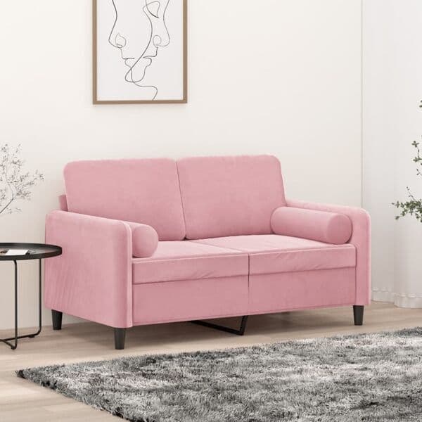 vidaXL 2-sitssoffa med prydnadskuddar rosa 120 cm sammet Rosa