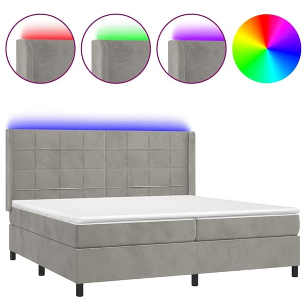 vidaXL Ramsäng med madrass & LED ljusgrå 200x200 cm sammet Grå