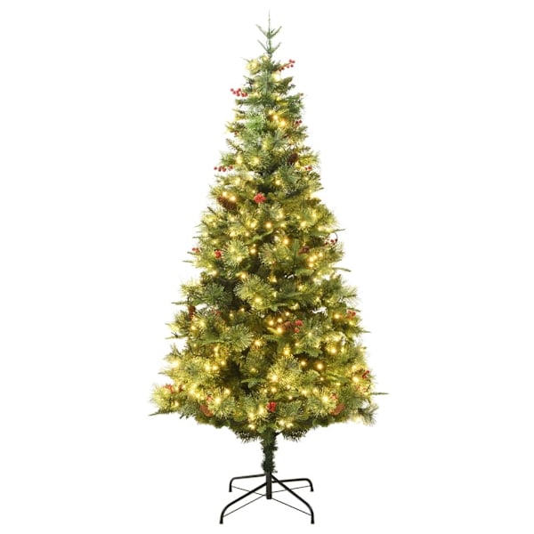 vidaXL Belyst julgran med kottar grön 225 cm PVC&PE Grön