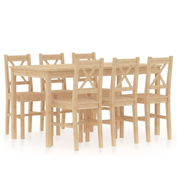 vidaXL Matgrupp 7 delar furu Brun