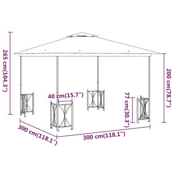 vidaXL Paviljong med draperier och dubbelt tak 3x3 m gräddvit Creme