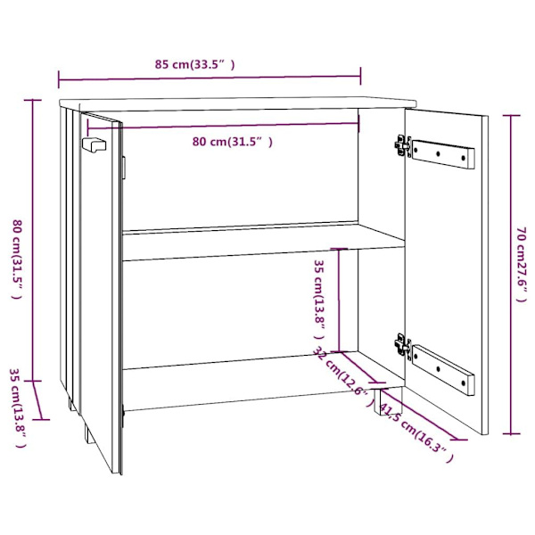 vidaXL Skåp HAMAR ljusgrå 85x35x80 cm massiv furu grå