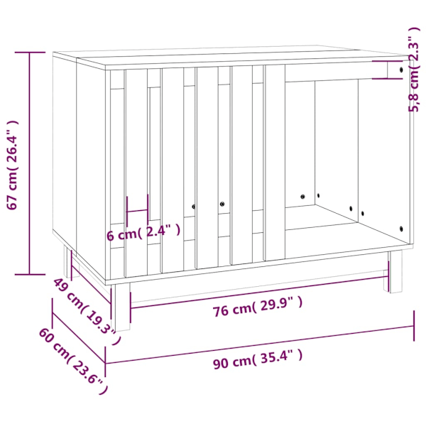 vidaXL Hundkoja vit 90x60x67 cm massiv furu Vit