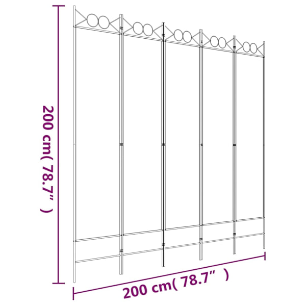 vidaXL Rumsavdelare 5 paneler svart 200x200 cm tyg Svart