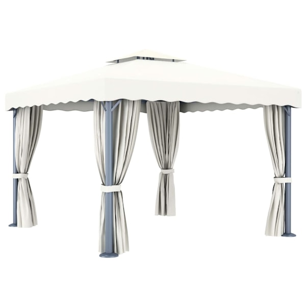 vidaXL Paviljong med draperi 3x3 m gräddvit aluminium Vit