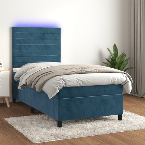 vidaXL Ramsäng med madrass & LED mörkblå 80x200 cm sammet Blå