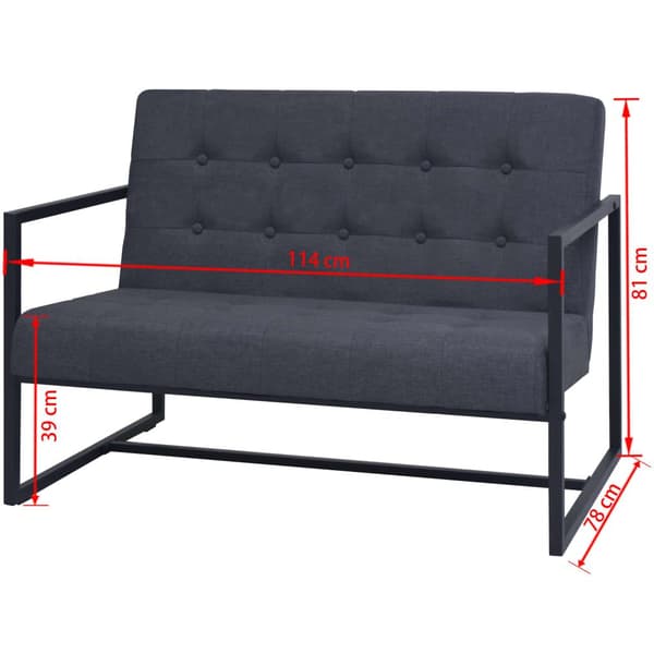 vidaXL Soffa med armstöd 2-sits stål och tyg mörkgrå grå