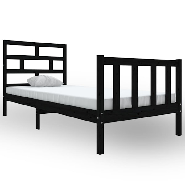vidaXL Sängram svart massiv furu 100x200 cm enkelsäng Svart
