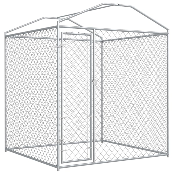 vidaXL Hundgård för utomhusbruk med tak 193x193x225 cm Silver
