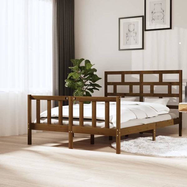 vidaXL Sängram honungsbrun massiv furu 150x200 cm Brun