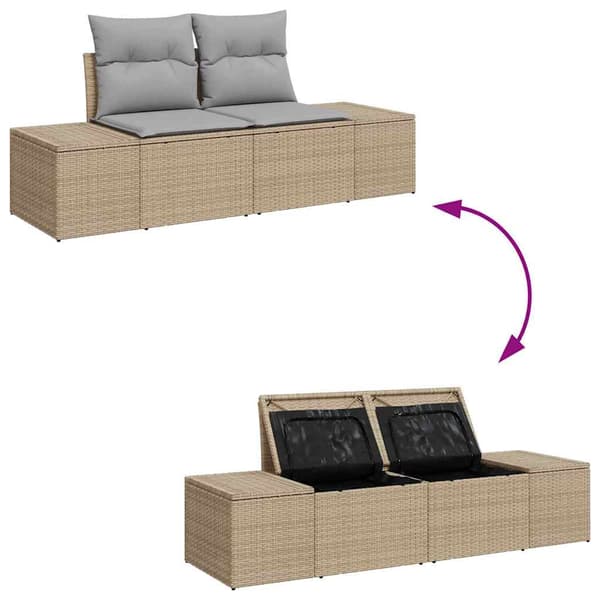 vidaXL Trädgårdsoffset 9 st Beige och Ljusgrå Poly rattan Beige
