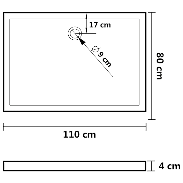 vidaXL Duschkar rektangulärt ABS vit 80x110 cm Vit