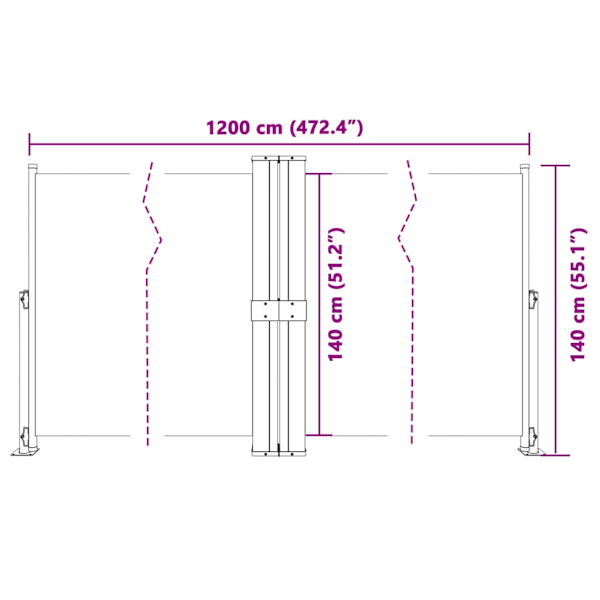 vidaXL Infällbar sidomarkis svart 140x1200 cm Svart