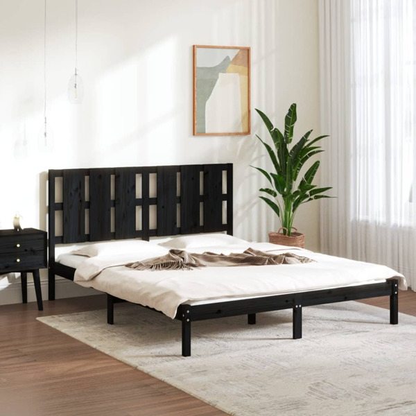 vidaXL Sängram svart massiv furu 160x200 cm Svart